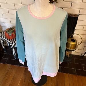Lands' End Women's Crew Neck Sweater - Mint and Pink